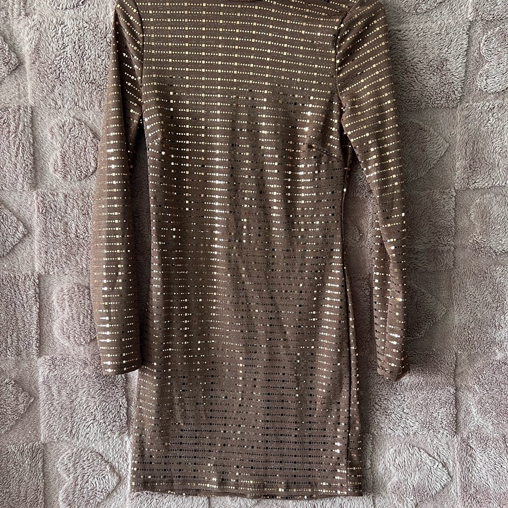 Gold Shimmer Open Back Bodycon Mini Dress | Size Medium |